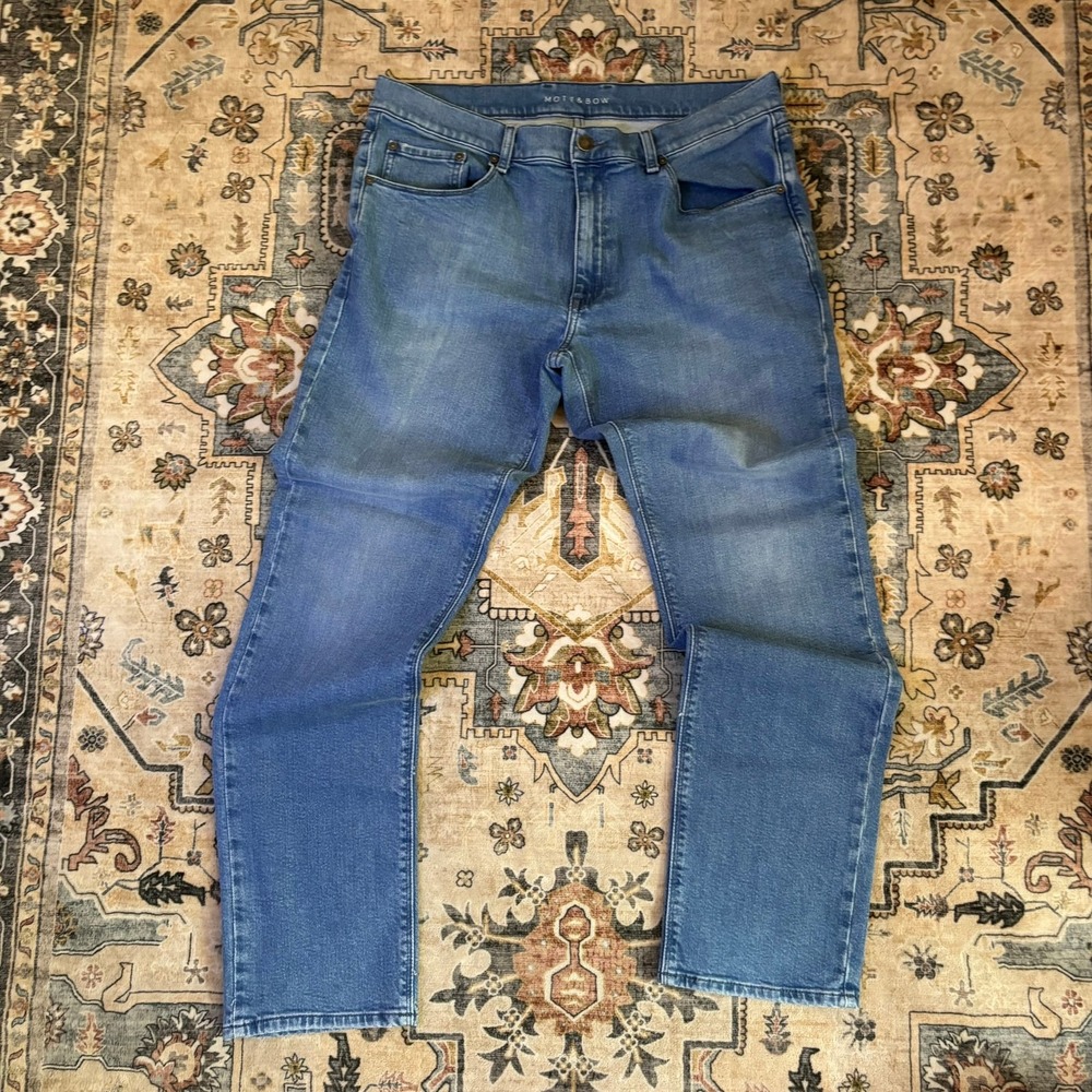 Mott & Bow Mens Slim Fit Straight Jeans Medium Wash Blue Denim W36 L32 Stretch - Picture 2 of 12
